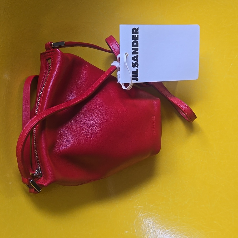 Jil Sander Mini Outlet Scarlet Red leather shoulder bag